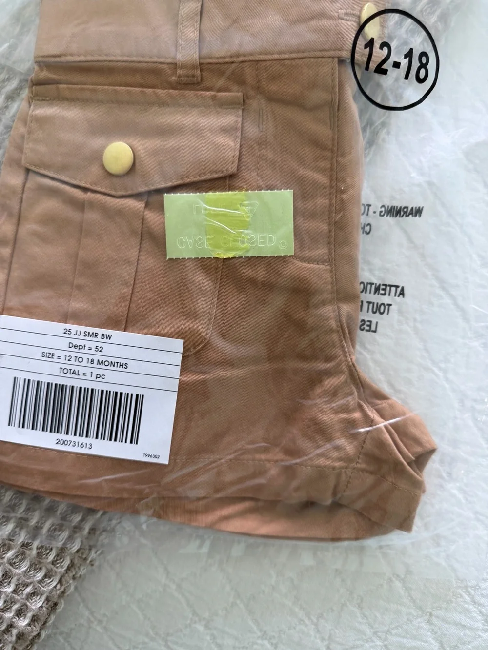 Jamie and Jack 12 to 18 months brown cargo shorts new with tags